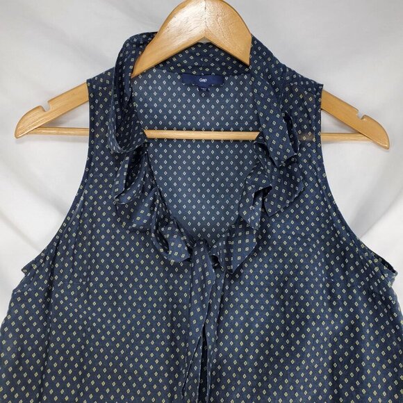 Gap Women's Blue Blouse Top Ikat Sleeveless Cotton Silk Button Size XS - Picture 6 of 10